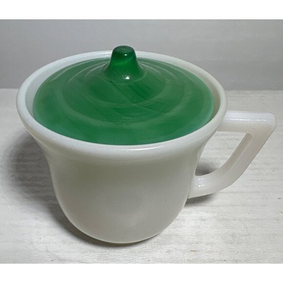 Hazel Atlas Little Hostess Childs Tea Cup and Saucer Lidded Sugar Bowl & Creamer - Picture 2 of 10